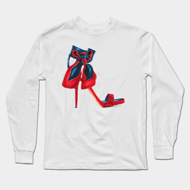 Red Women's Open Toe Heels Long Sleeve T-Shirt by Svetlana Pelin